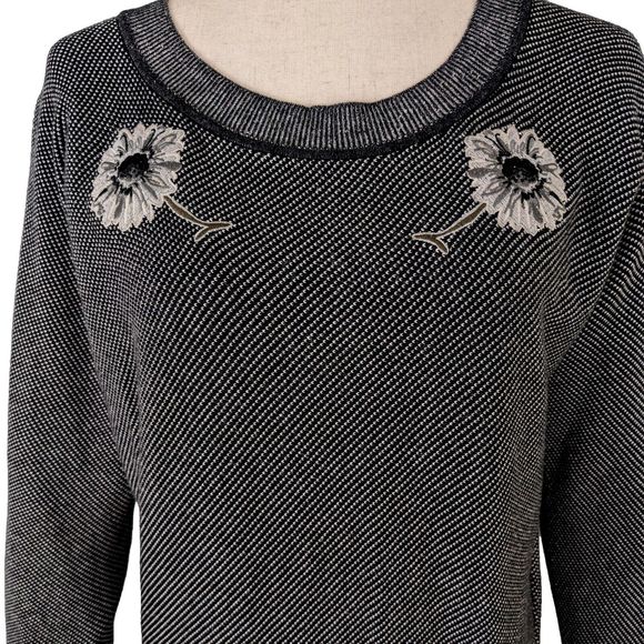 Margaret OLeary Womens XS Black Cotton Pullover Embroidered Applique Sweater - Picture 2 of 8